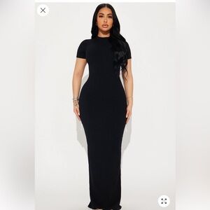 Fashion Nova Black Ribbed Maxi Bodycon Dress